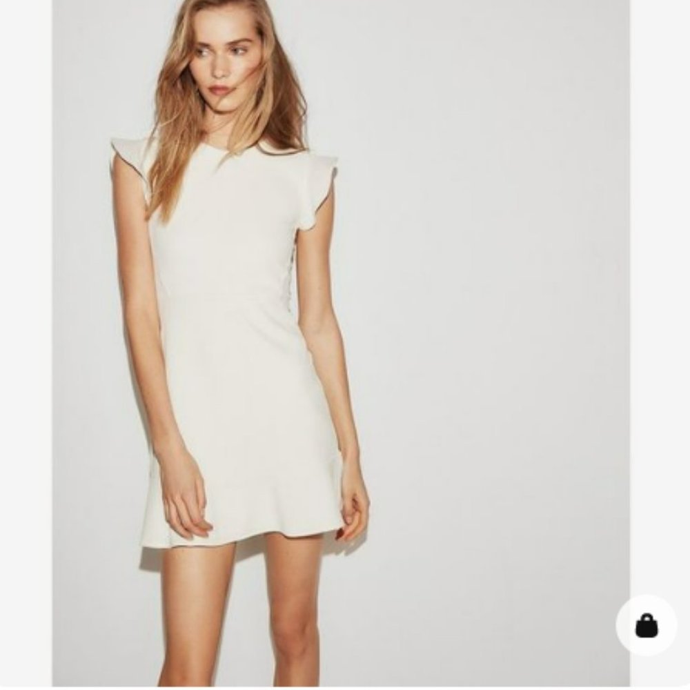 express fit and flare ruffle sleeve dress White S